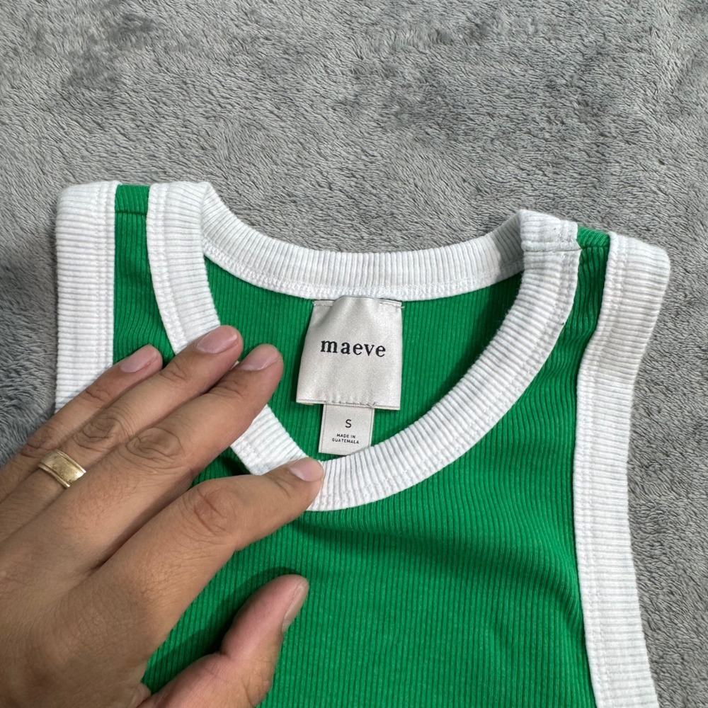 Maeve Anthropologie Green Ribbed Ringer Tank Top Racerback Small - Picture 3 of 7